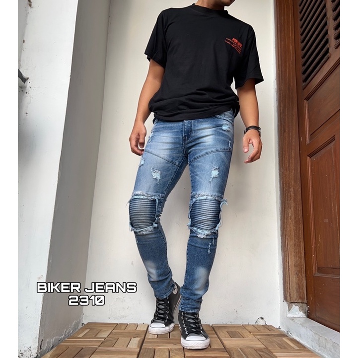 Celana Jeans Panjang Sobek New Biker Pria Ripped Distro Original Stret Murah Korean Style Terbaru Boyfriend