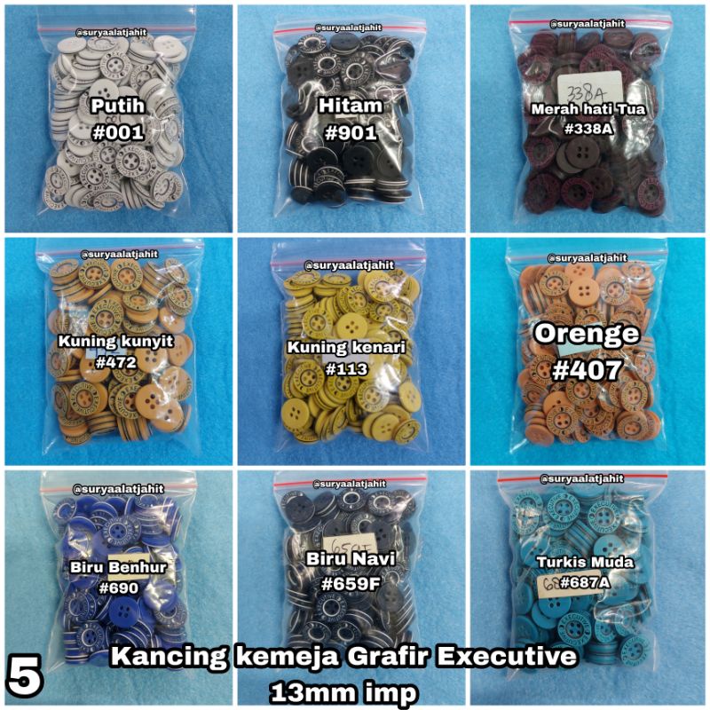 Kancing kemeja Grafir 20/4L/1.3cm  Executive @1gros =rp.9.500/144pcs