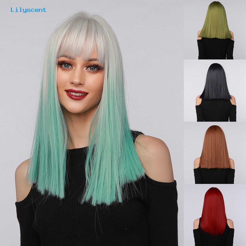 Wig Rambut Wanita Model Panjang Sedang Lurus Warna Gradasi Untuk Natal