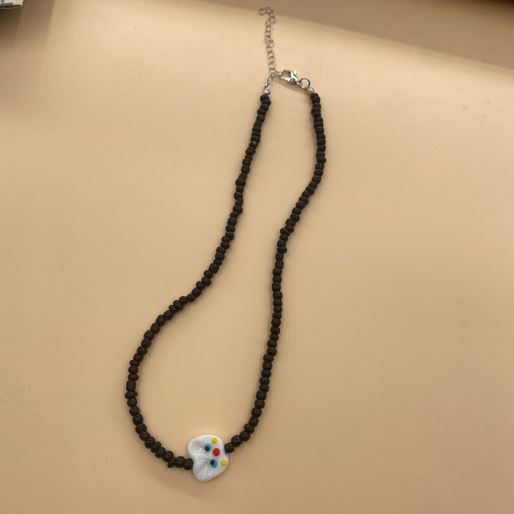 Kalung Manik-Manik Bentuk Kartun Kucing Warna Hitam Putih Untuk Pasangan