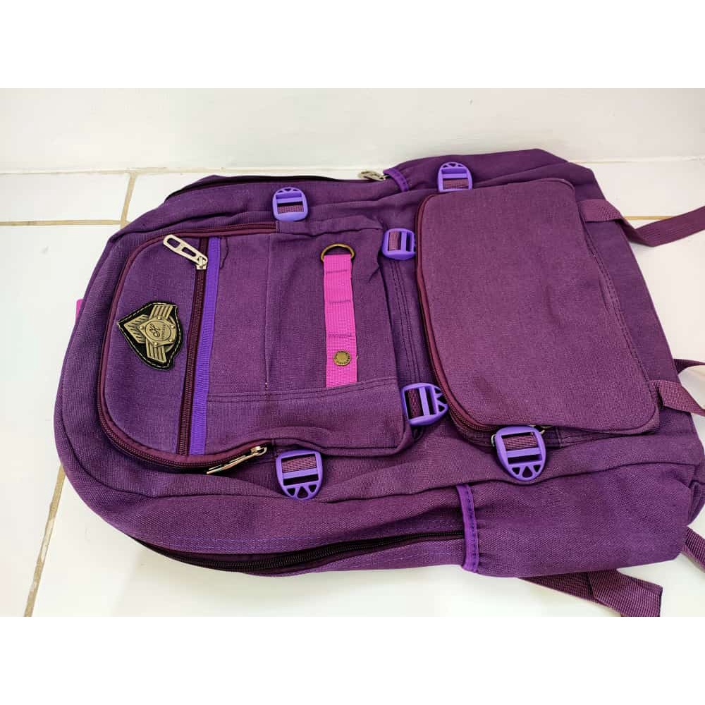 TAS RANSEL WANITA KANVAS PREMIUM IMPORT MODEL KOREA BIRU DAN PINK TAS PUNGGUNG SEKOLAH / KULIAH ANAK