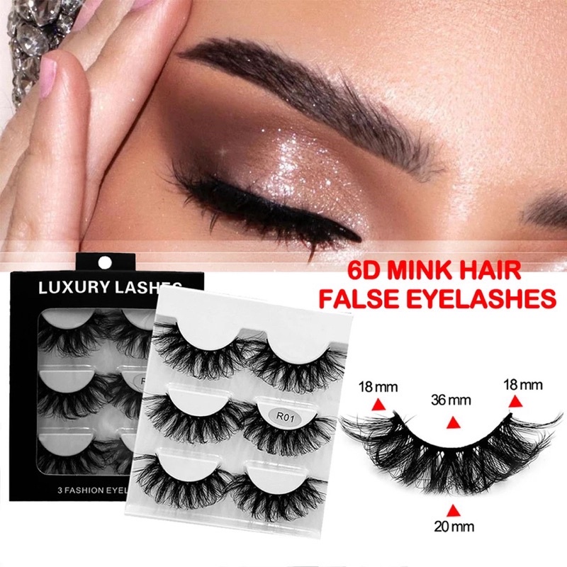 3 PASANG Professional False Eyelashes 6D Mink Lashes Natural Eyelashes Fake Eyelash Extension Makeup Tools Lash Extension Supplies