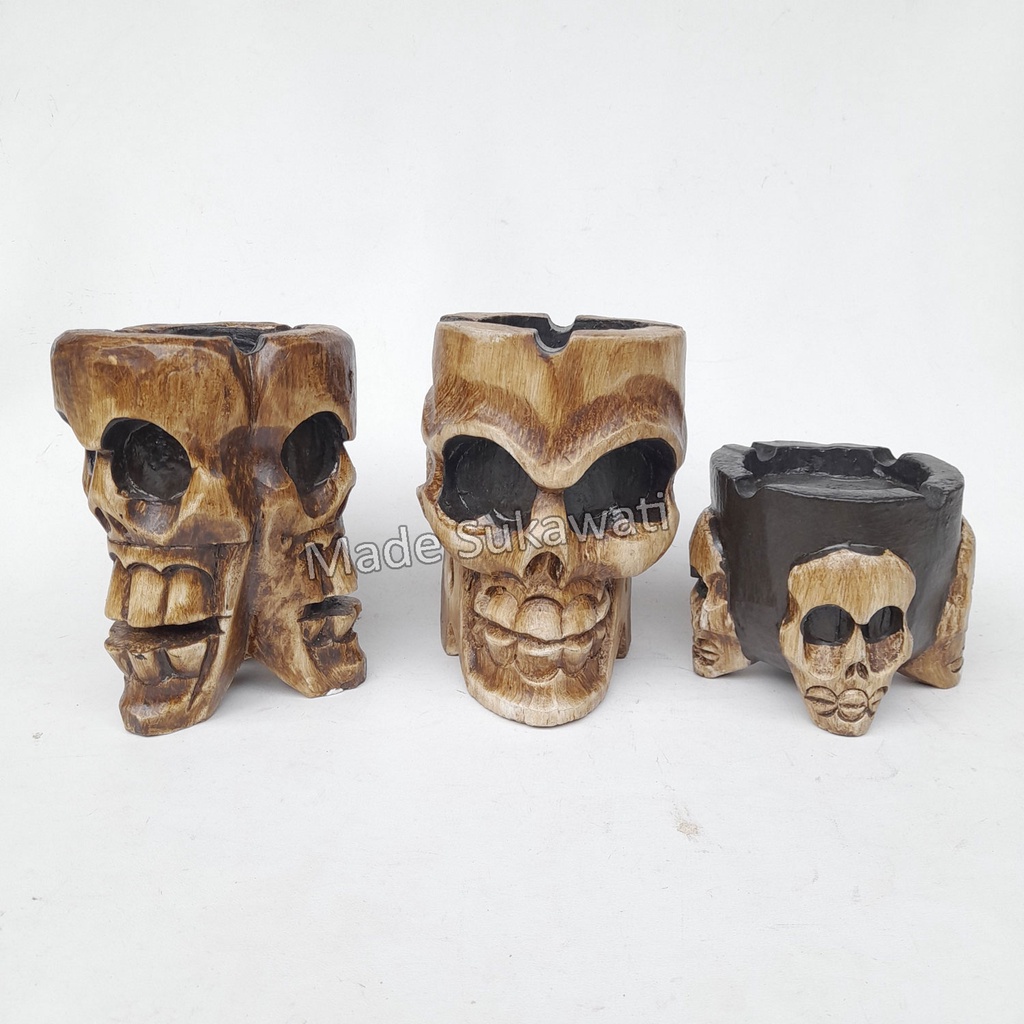 Asbak Kayu Tengkorak Skull Kerajinan ukiran handmade bali