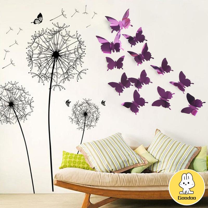 Tiga -Dimensi Pet Mirror 3D Butterfly Wall Sticker Stiker Ruang Tidur Ruang Ruang Ruang Belajar Studi -Doo