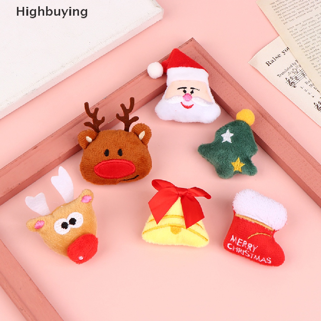 Hbid 5Pcs / Set Bros / Pin Motif Boneka Santa Claus / Lonceng Natal Bahan Plush Untuk Aksesoris Wanita Glory