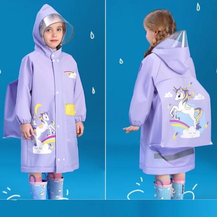 JAS HUJAN ANAK PEREMPUAN KOREA MANTEL MOTOR CEWEK RAINCOAT KIDS MOTIF UNGU UNICORN USIA 3-12 TAHUN WD2S