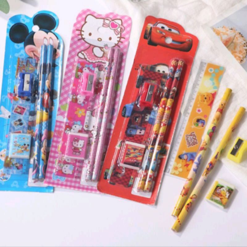

Mini Stationary Set 5in1 Set Alat Tulis Sekolah 5 in 1 Pensil Set Karakter Kartun paket alat tulis