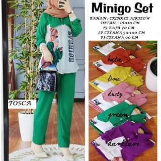 Jual Setelan Minigo Crinkle Sablon Wanita Terbaru Kekinian Set Rayon Crinkle Setelan