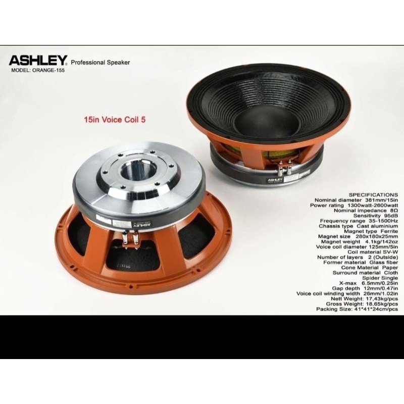 SPEAKER ASHLEY 15 INCH MODEL 155 ORANGE