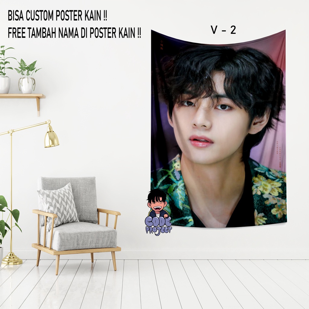 POSTER KAIN KIM TAE HYUNG BTS - V BTS - poster kain v bts - hiasan dinding v bts - pajangan dinding 