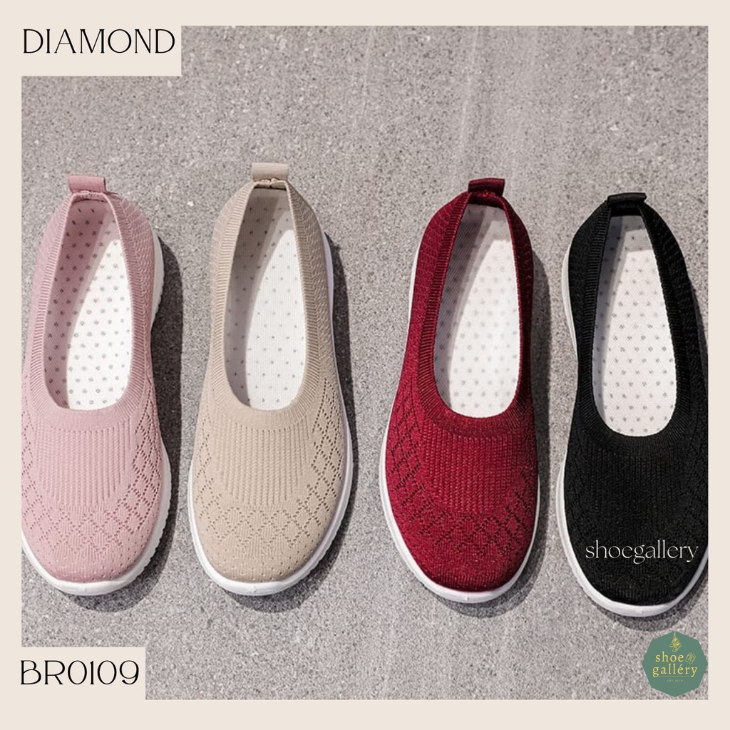 SHOEGALLERY LV0109 Sepatu Slop Tanpa Tali Motif Diamond Import