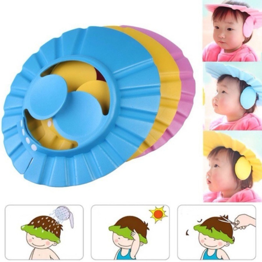 EM Penutup kepala mandi anak / topi keramas bayi penutup telinga