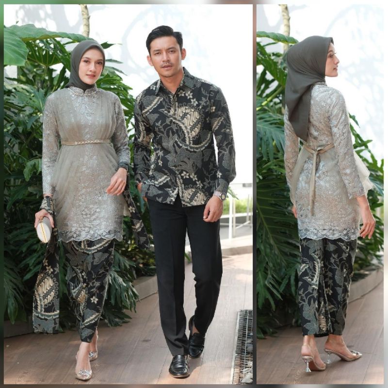 [PRODUK TERBARU] BATIK OFFICIAL - Batik Couple MARIS SAGE Payet Lengan Panjang | Couple Batik Brukat Modern