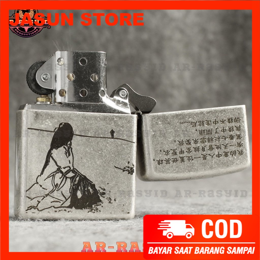 Bisa COD! Korek Api Minyak Zippo Silver Motif Kera Sakti Sunggokong 121FB
