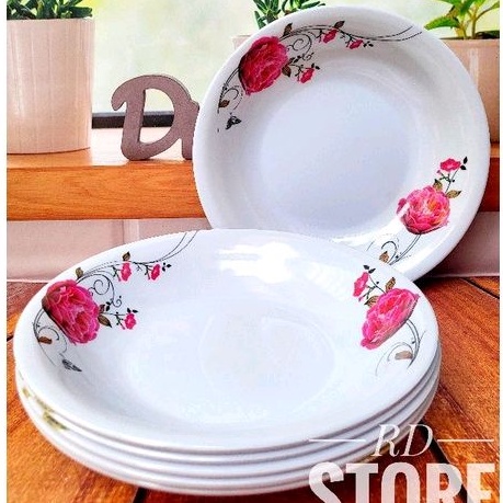 PROMO 6.PCS PIRING MAKAN CEKUNG MELAMINE MOTIF ROSE