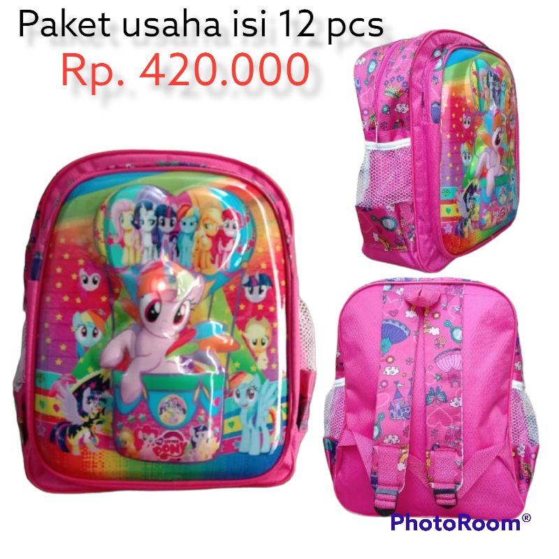 paket usaha!! tas ransel sekolah anak tk kuda pony isi 12 pcs 2 warna