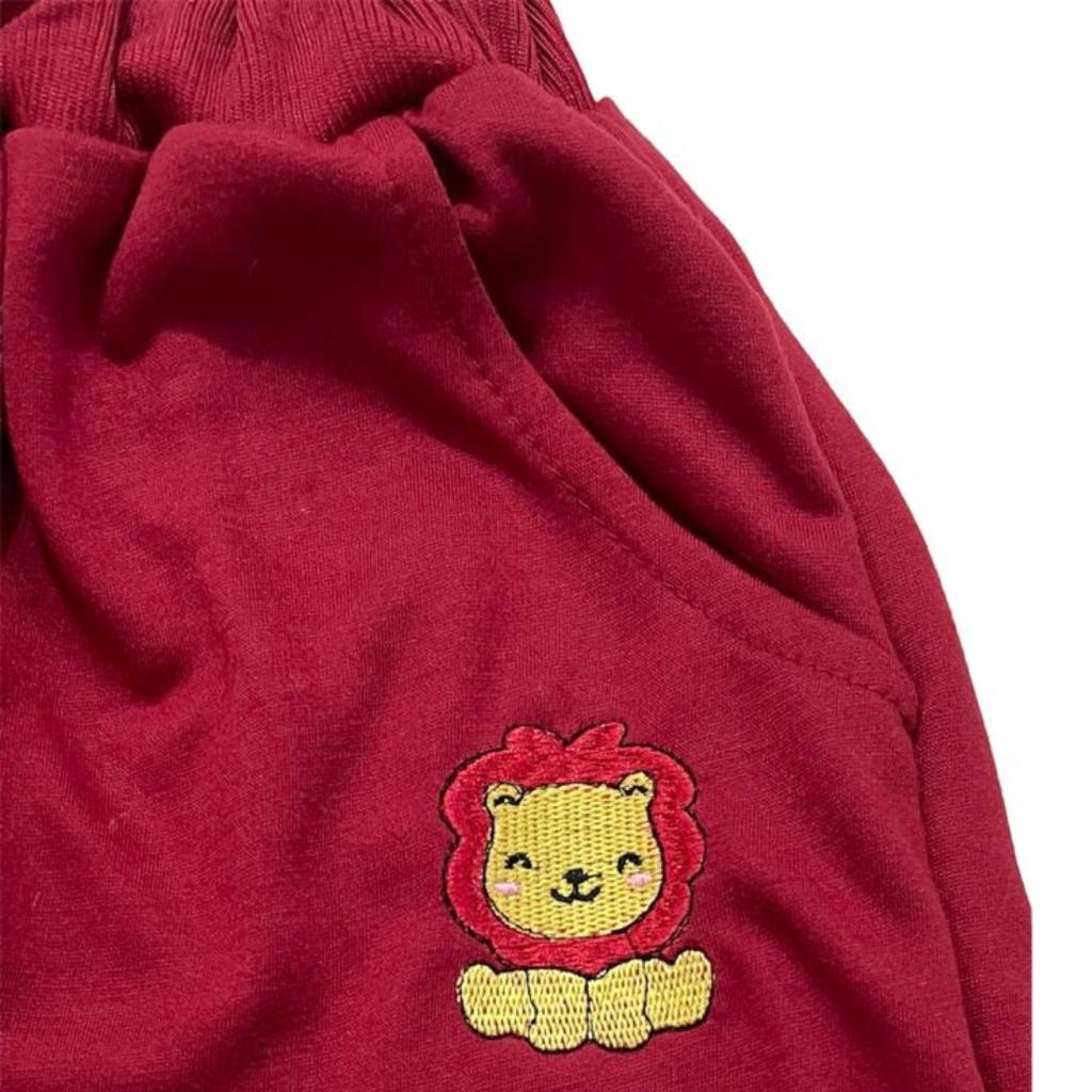 (1 KG BISA MUAT 11 PCS) CELANA PANJANG JOGER RIB SANTAI FASHION ANAK MERAH MAROON LION/SINGA