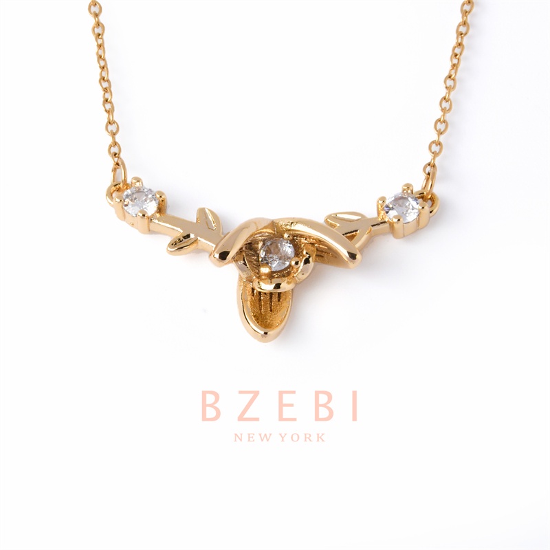 Kalung Emas 18k Dengan Liontin Berlian Bahan Titanium Steel Anti Karat Untuk Wanita 803n