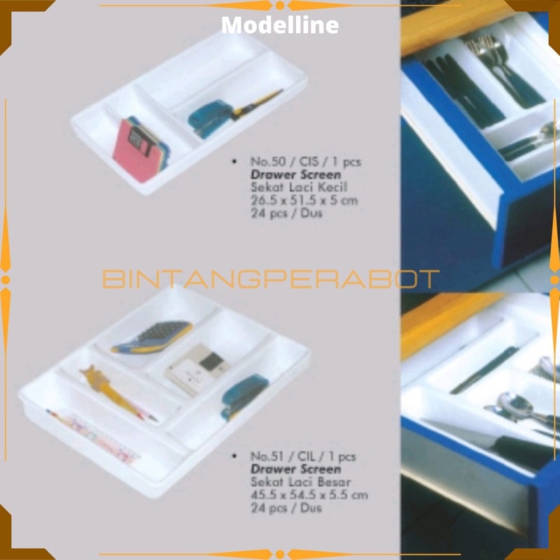 Modelline Rak Sendok Sekat Laci Kecil CIS / Rak Sendok Garpu Sekat Laci Besar CIL / Drawer Screen Se