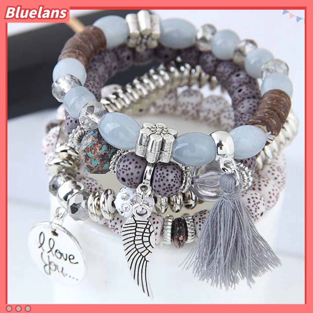 4pcs / Set Gelang Manik-Manik Kayu Bahan Alloy Untuk Pesta