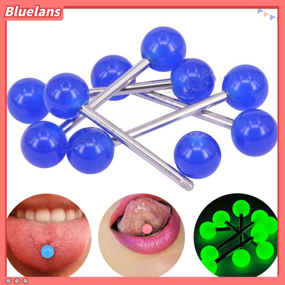 10pcs / Set Cincin Stud Bola Luminous Untuk Tindik Lidah Tubuh