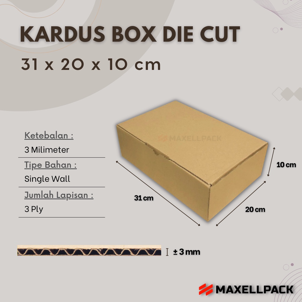 

Kardus Box Die Cut 31x20x10 CM Kotak Dus Packing Packaging Polos