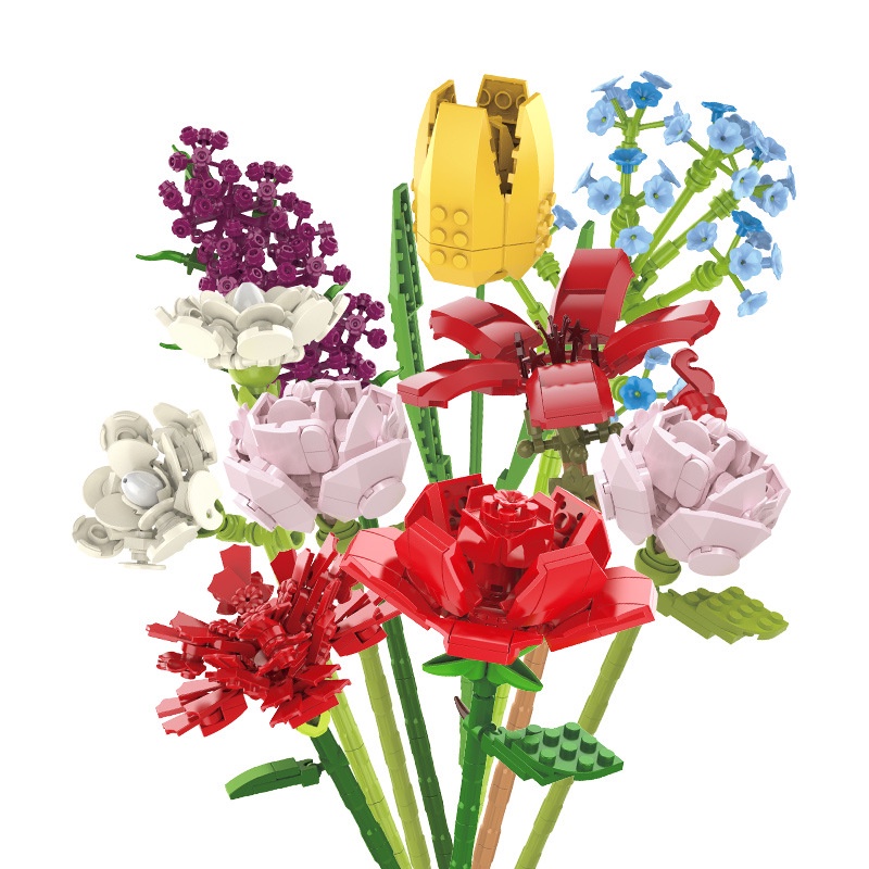 Mainan Brick Balok DIY Buket Bunga Blok Susun Bangunan Flower Bouquet Untuk Dekorasi Meja Hadiah Ulang Tahun