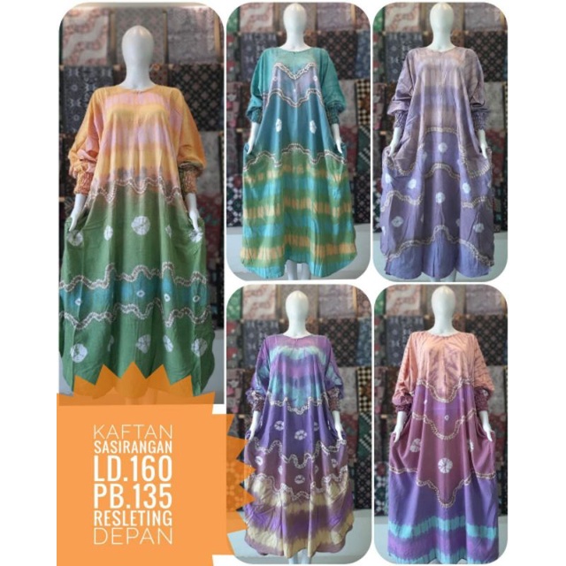 Dress daster kaftan batik jumputan jumbo pelangi