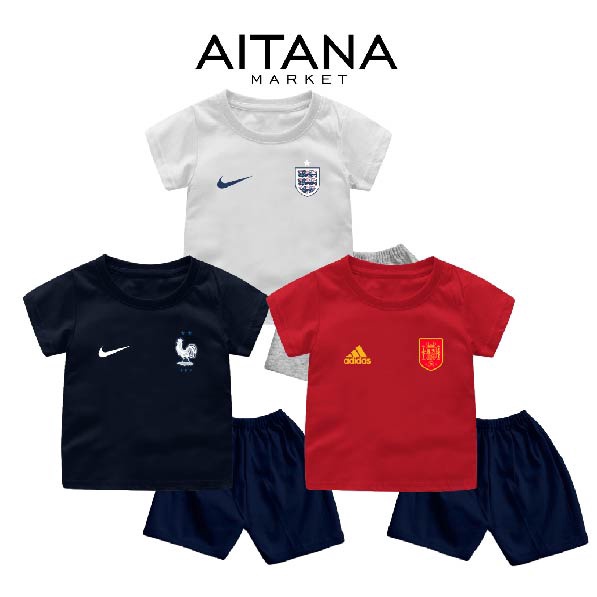 Setelan Bola Bayi &amp; Anak World Cup ENGLAND PERANCIS Usia 6 Bulan-8 Tahun Bahan Katun Premium