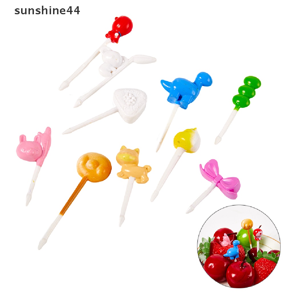 Sunshine 10pcs / Set Garpu Buah / Kue / Dessert Bentuk Kartun Hewan Untuk Perlengkapan Makan / Dapur