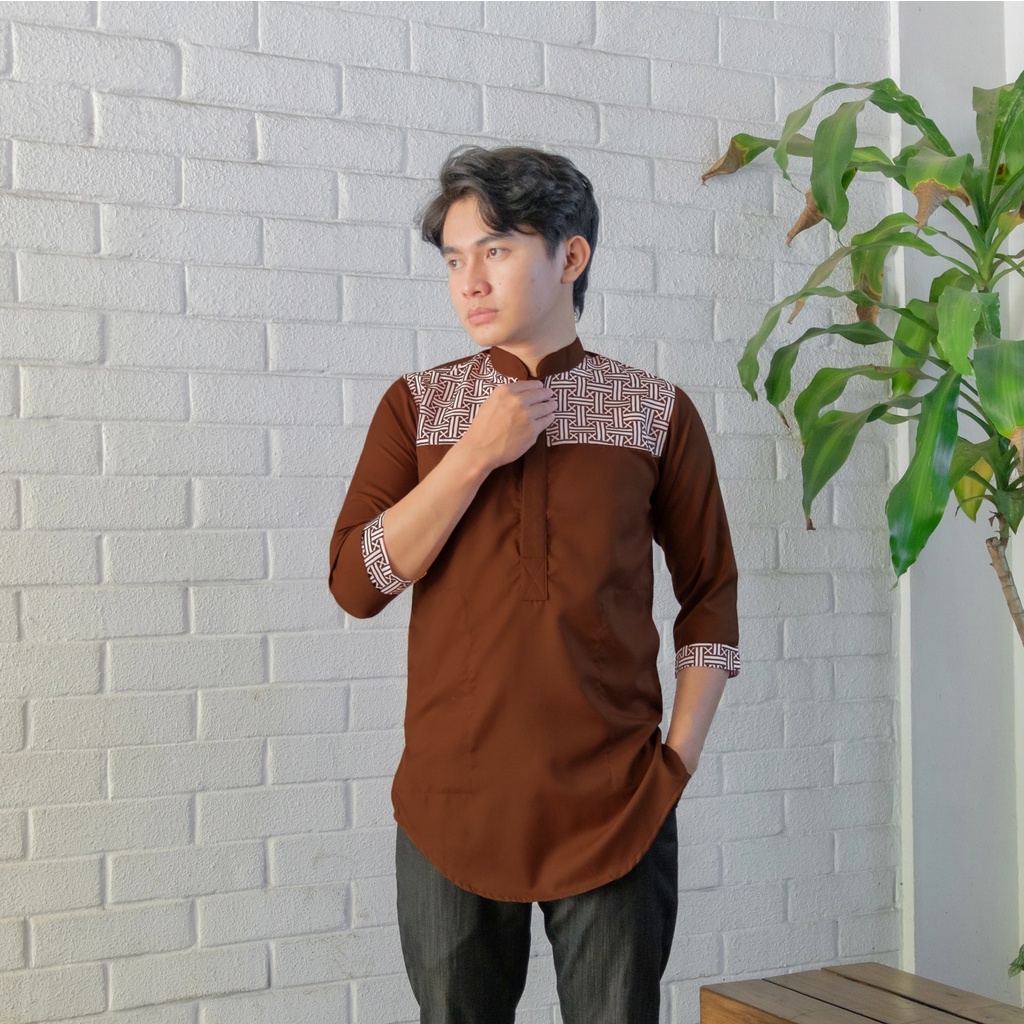 Koko Kurta Lengan 3/4 Motif Batik Dalah Sertik Bahan Toyobo