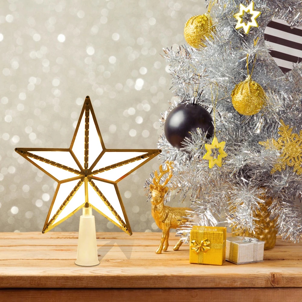 Ornamen Lampu LED Bentuk Bintang 3D Warna Warm White Tenaga Baterai Untuk Dekorasi Natal