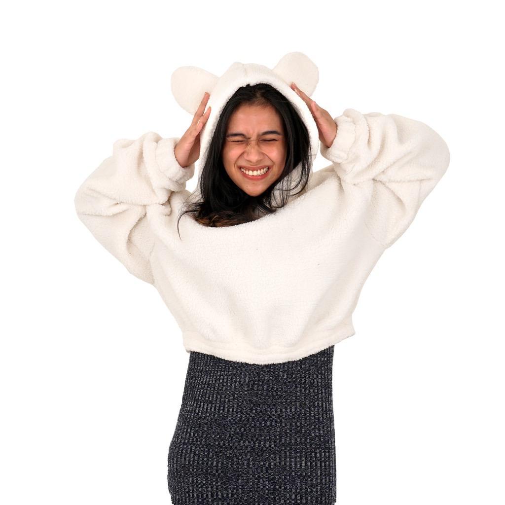 Sweater Hoodie Crope Cute Sherpa Bulu Domba - Pakaian Wanita