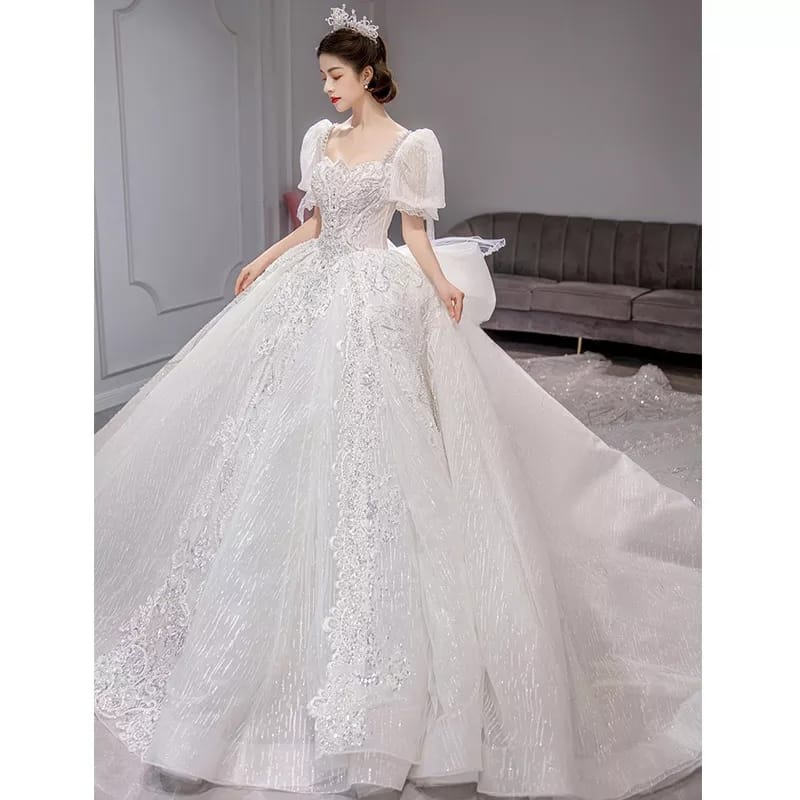 gaun wedding dress gaun pengantin mewah baru gaun pernikahan lengan pendek