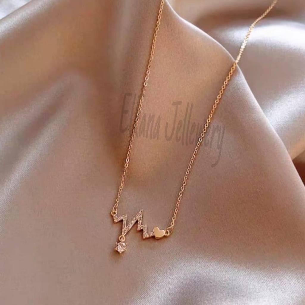 KALUNG TITANIUM HEART OMBAK Perhiasan super berkelas korea anti karat dan anti luntur