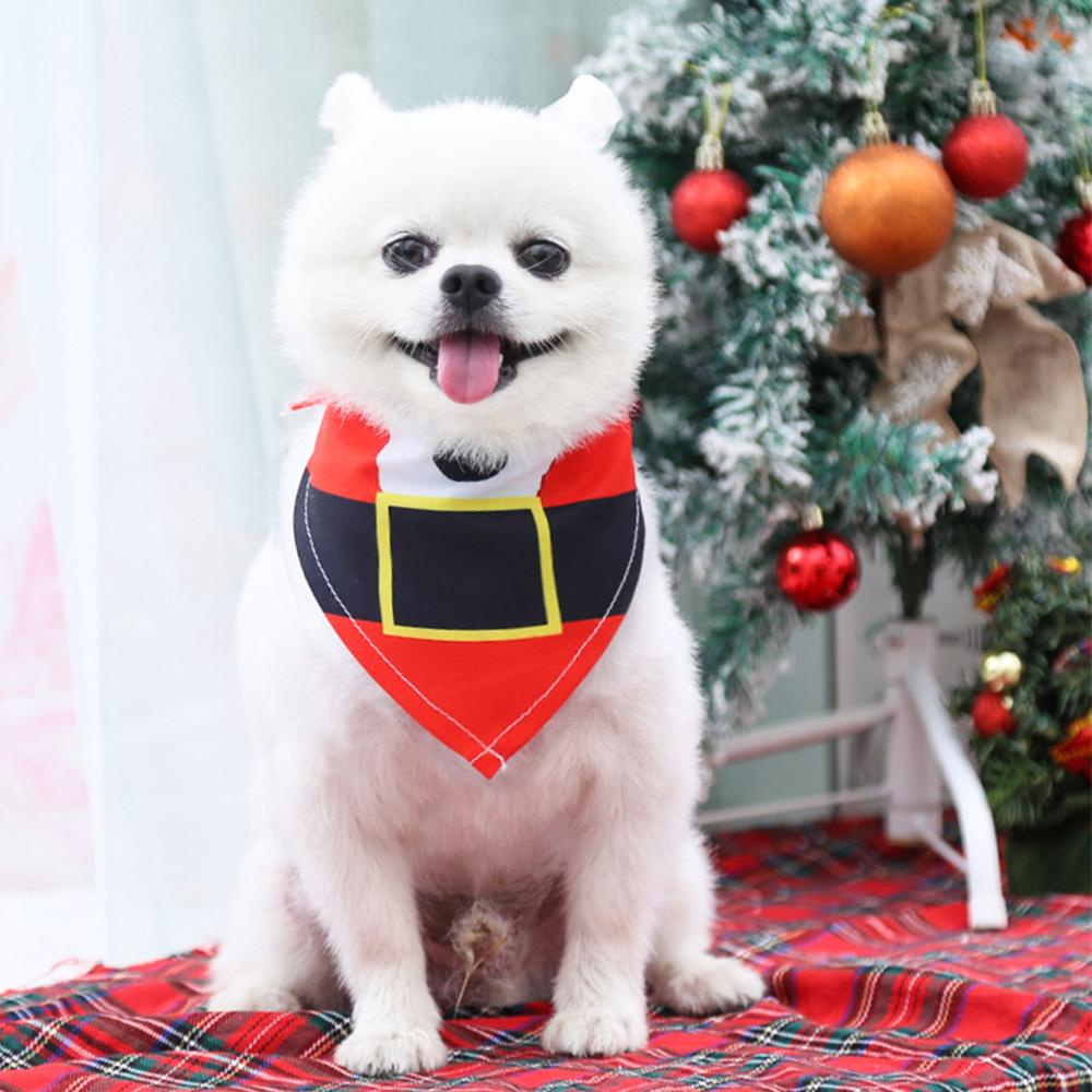 Timekey Syal Segitiga Motif Santa Claus Natal Bisa Dicuci Untuk Anjing / Kucing B2Z9