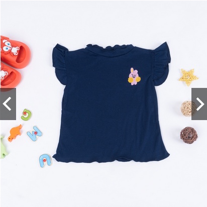 KAOS ANAK PEREMPUAN TANGAN RUFFLE BERGAMBAR HIGH NECK