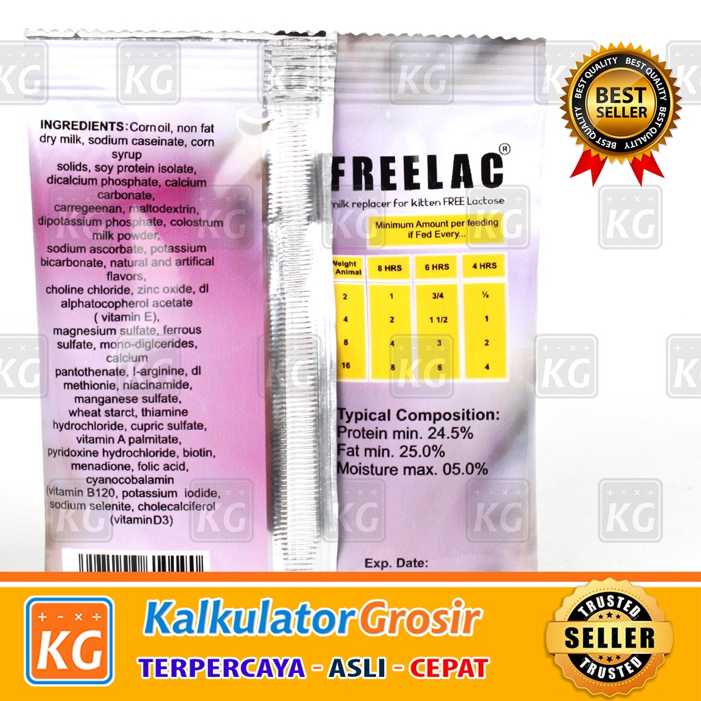 Susu Kucing Alergi FREELAC Bebas Laktosa Milk Sachet 35gr Kitten Baby Cat 35 gram Non Growssy 1Box
