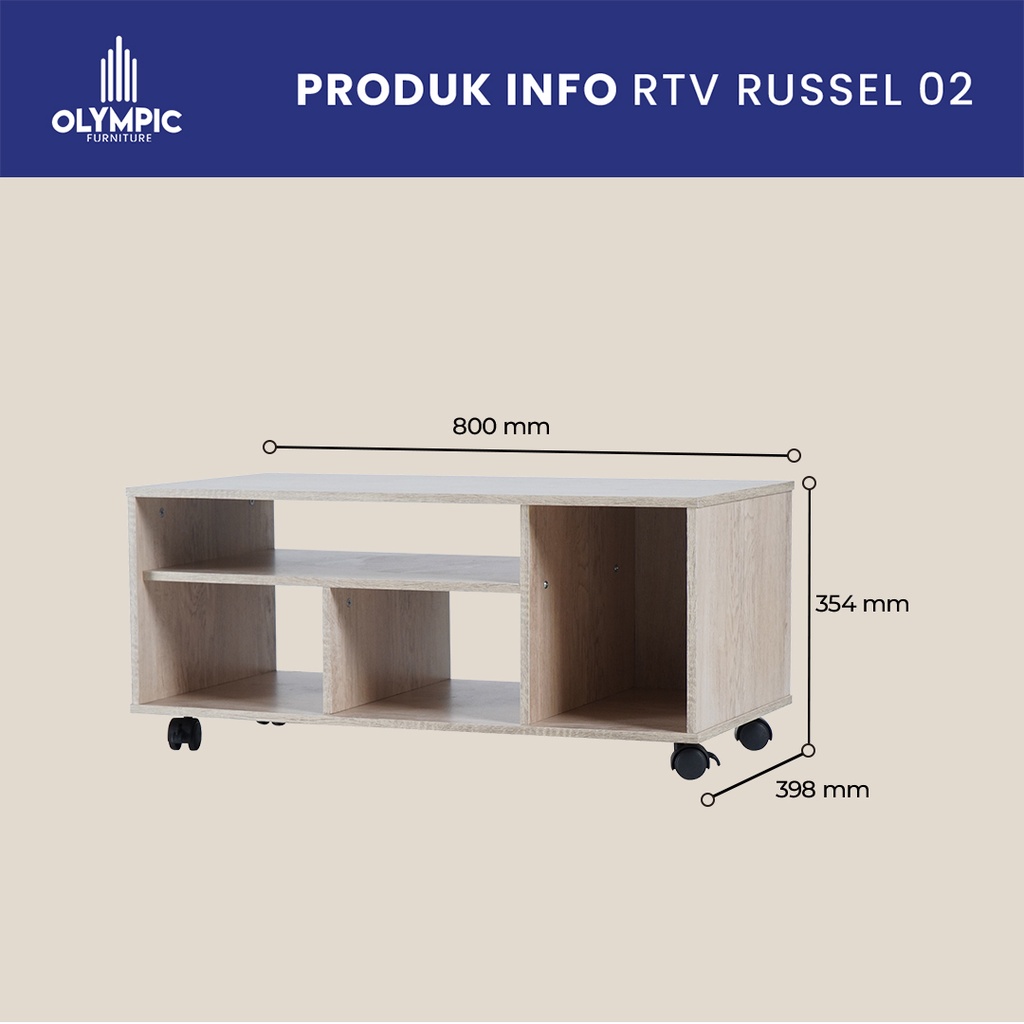 Olympic Paket Kamar Serena 02 - Lemari Baju / Lemari 2 Pintu + Meja rias / Dressing Table + Meja TV / Rak TV / LP SERENA + MR RUSSELL + RTV RUSSELL