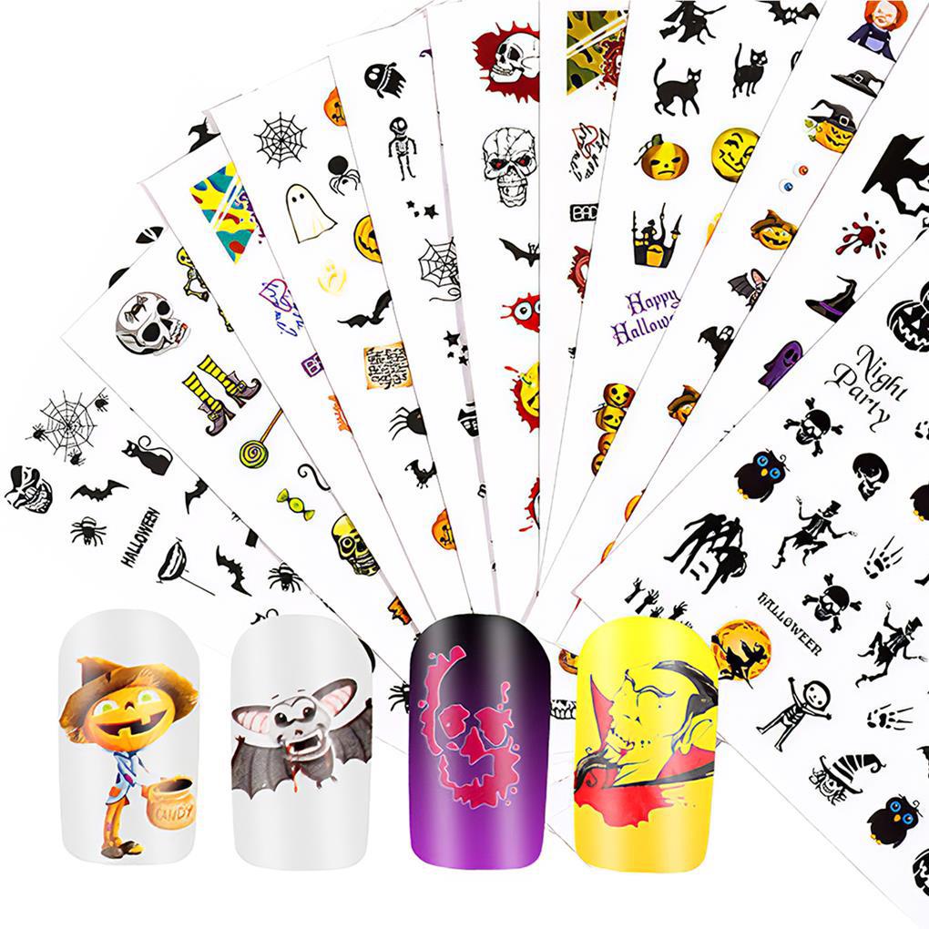 12 Pcs Stiker Nail Art Desain Labu Kelelawar Tengkorak Penyihir Untuk Dekorasi Pesta Halloween Wanita (house2020)