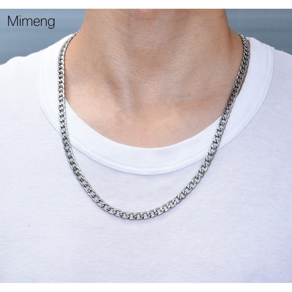 Kalung Rantai Bahan stainless steel Warna silver Untuk Pria