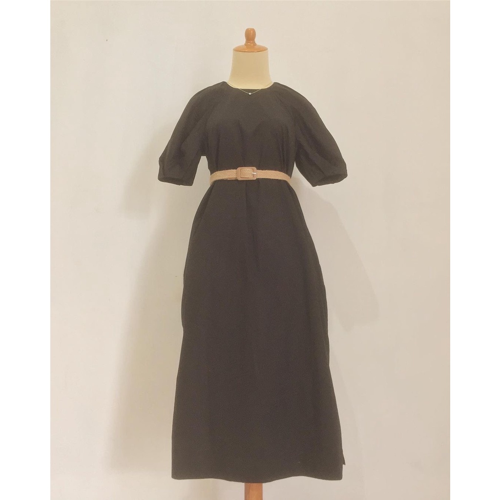 Midi Dress Waarna Hitam Polos
