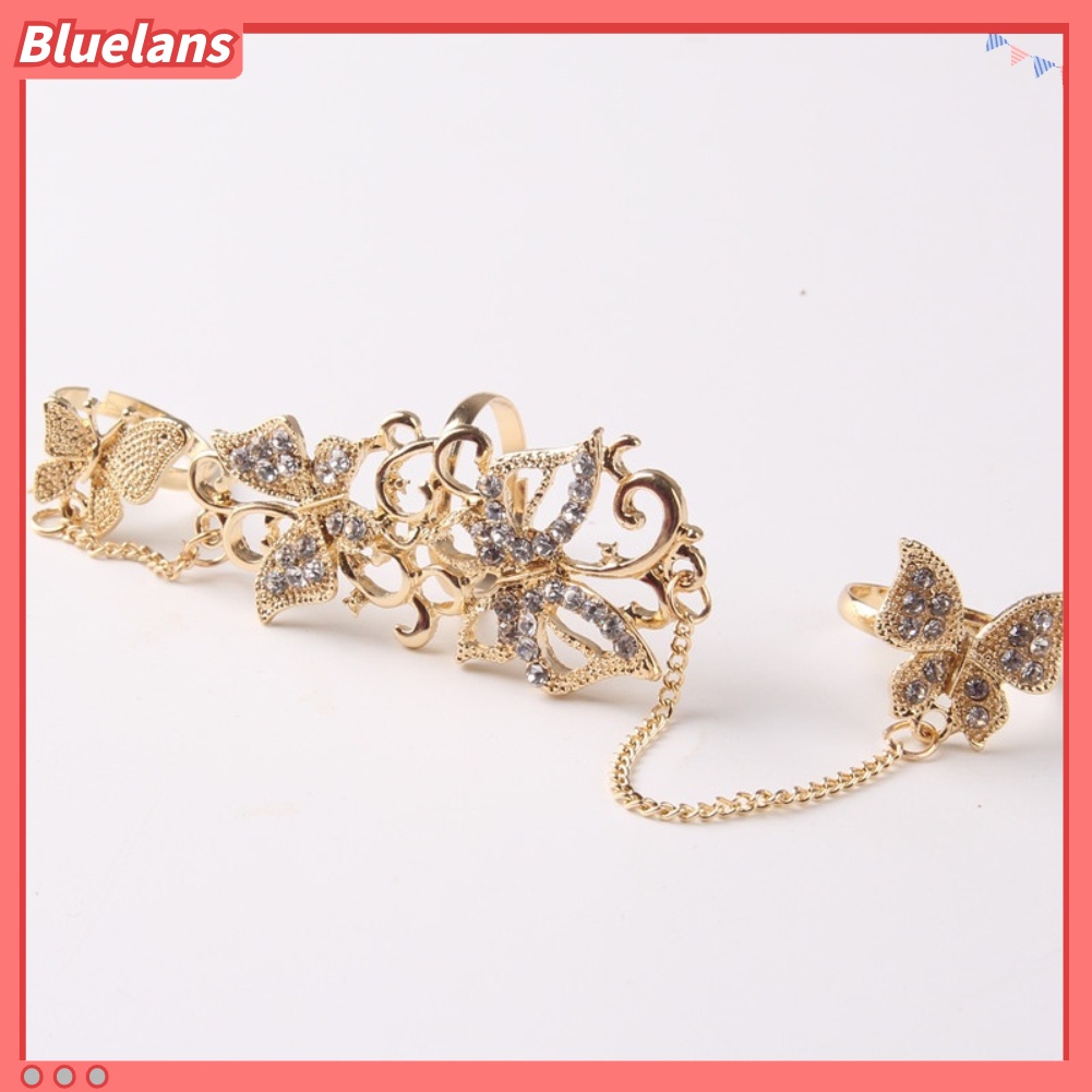 Bluelans Fashion Rhinestone Hollowed Butterfly Link Finger Ring Adjustable Women Jewelry