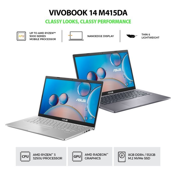 Laptop Asus VivoBook M415DAO-VIPS354 Ryzen 3-3250U 8GB SSD 512GB 14"