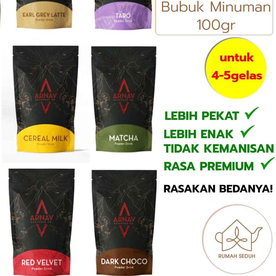 

Brands 100gr Arnav Delifru Bubuk Minuman Premium - Chocolate Taro Matcha Houjicha Earl Grey Red Velvet