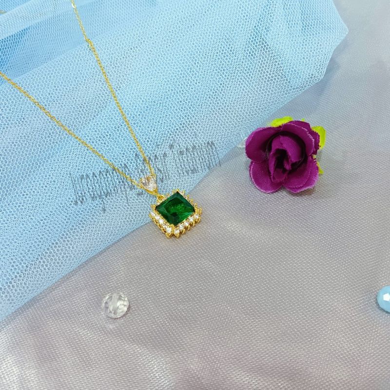 KALUNG BATU KOTAK PERMATA PERHIASAN TITANIUM  MEWAH ANTI KARAT&amp;ANTI LUNTUR