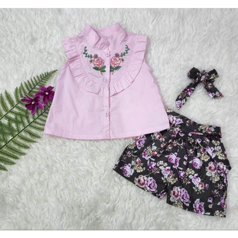 baju bayi perempuan stelan celana bunga baby girl