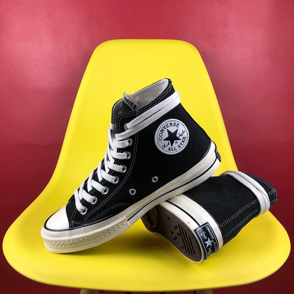 Sepatu Sneakers Pria Cowok Converse 70s High Egret Black White  All Star Hitam Putih Casual Murah Co