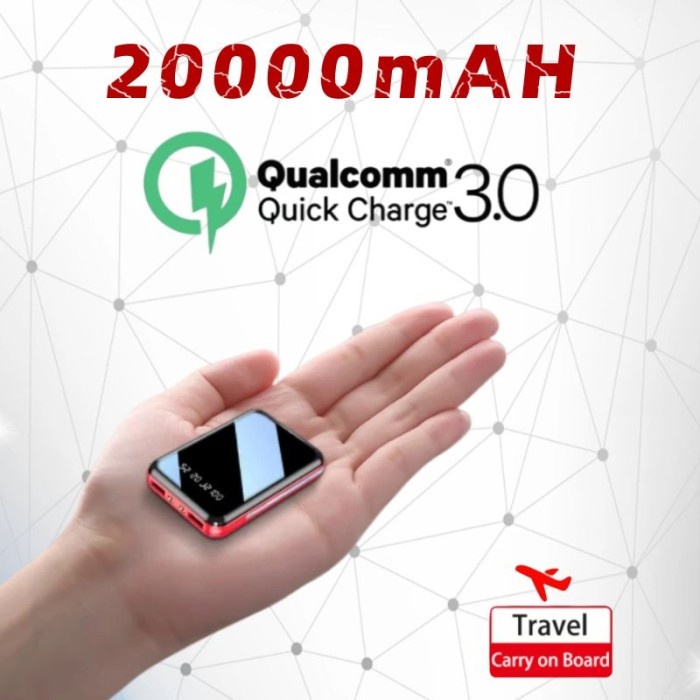 20000MAH MINI POWERBANK MIRROR SCREEN DIGITAL DISPLAY POWERBANK