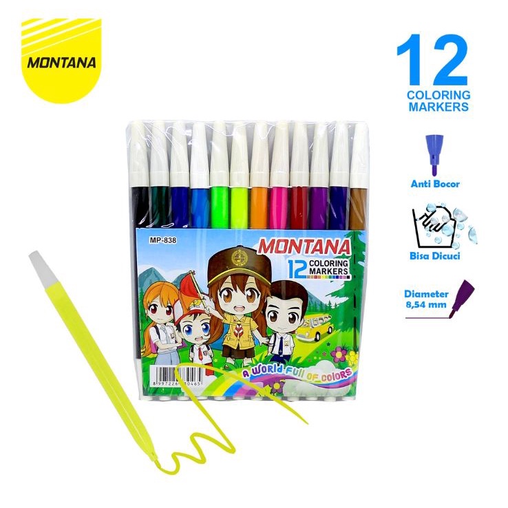 #LC-ATK Spidol 12 Warna Montana Color Marker MP-838 Pensil Warna Cair